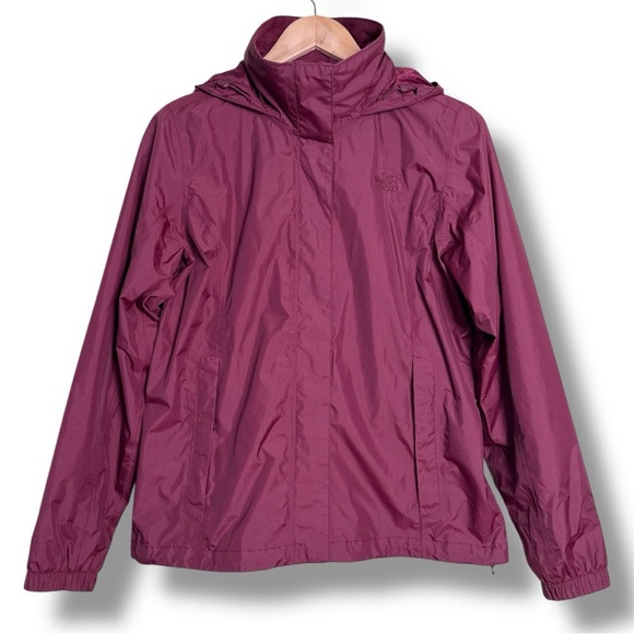The North Face Burgundy Windbreaker Shell Jacket Hooded Size M - Picture 1 of 16